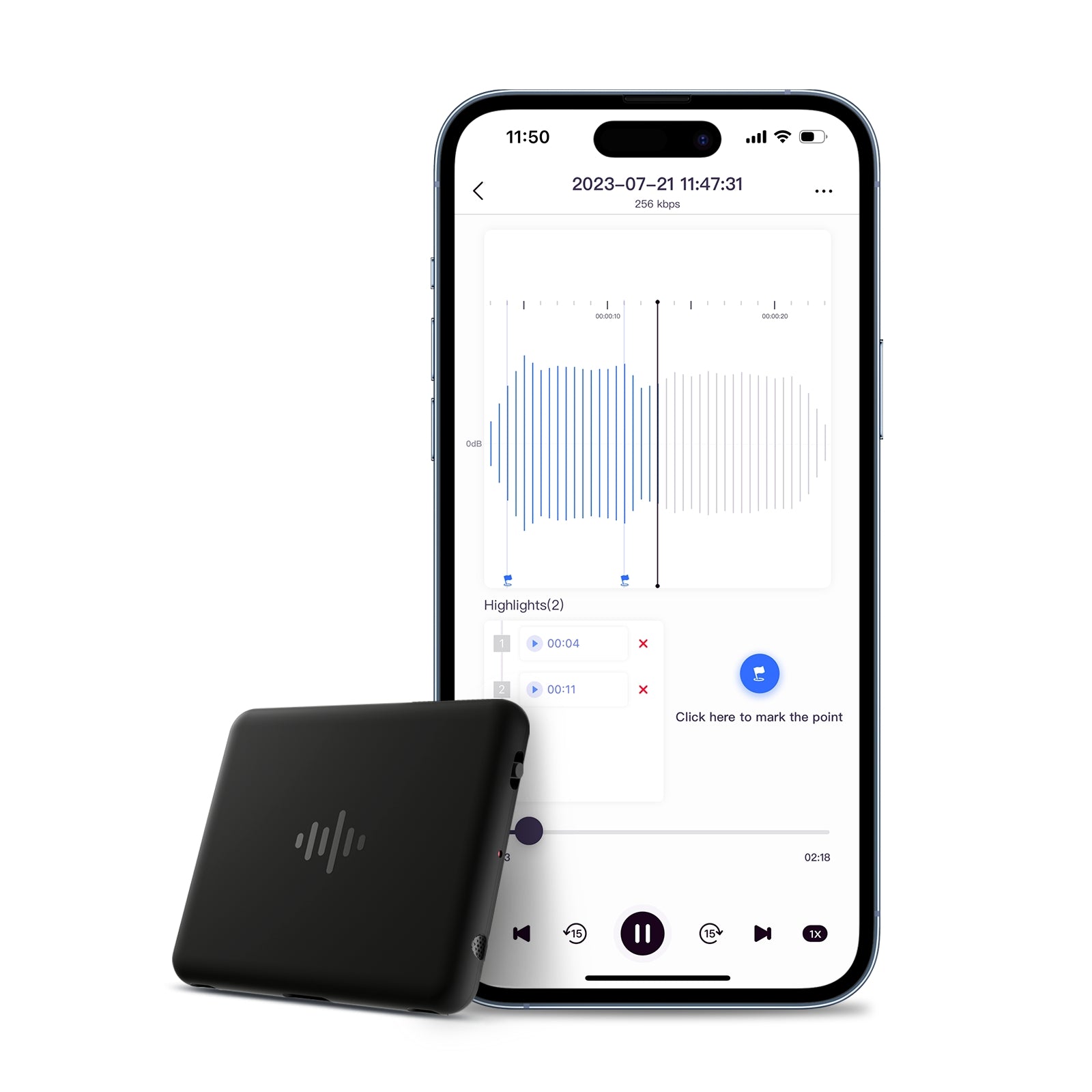 iZYREC MINI Voice Recorder, Strong Spy Hidden Audio Recorder, Free App Control, Compatible for iPhone Android